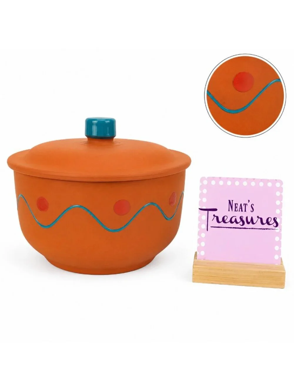 Vintage Himark TERRA COTTA Turquoise South Western  Covered Crock Casserole Dish